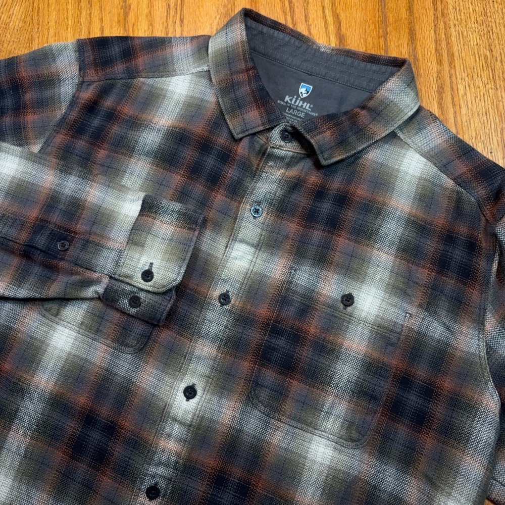 KUHL The Law Flannel Shirt Mens Large Brown Plaid Long Sleeve Button Down 7373